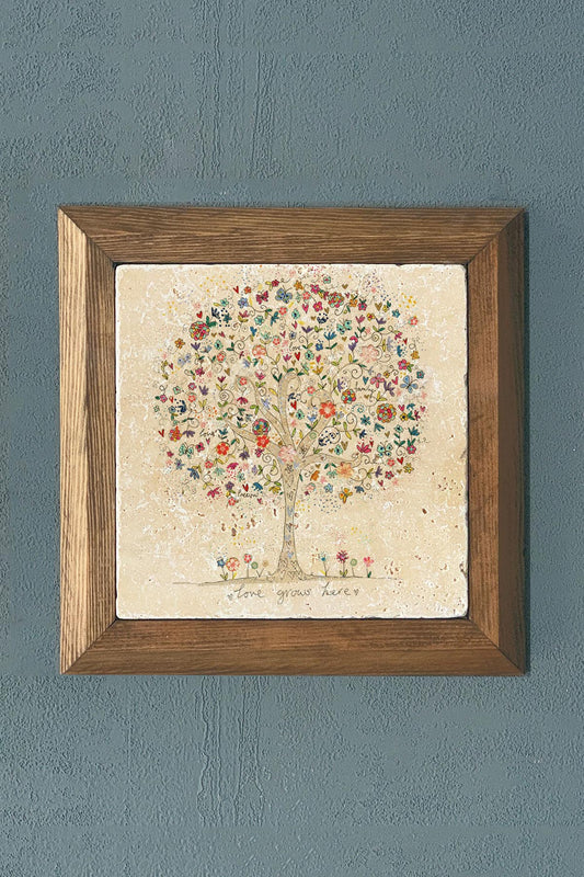 Solid Framed Stone Painting-Wall Decor- 11" x 11"