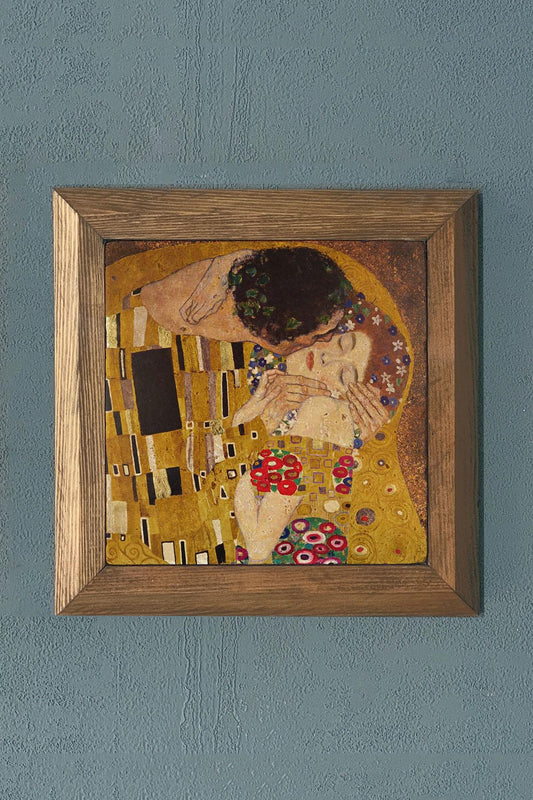 Solid Framed The Kiss Stone Painting - Wall Decoration - 11" x 11" - WALL DECOR