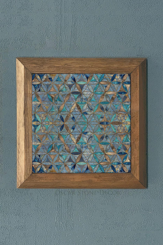 Solid Framed Flower of Life Natural Stone Painting Panel 11" x 11"