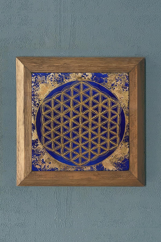 Solid Framed Flower of Life Stone Painting - Wall Decoration - 11" x 11" - WALL DECOR