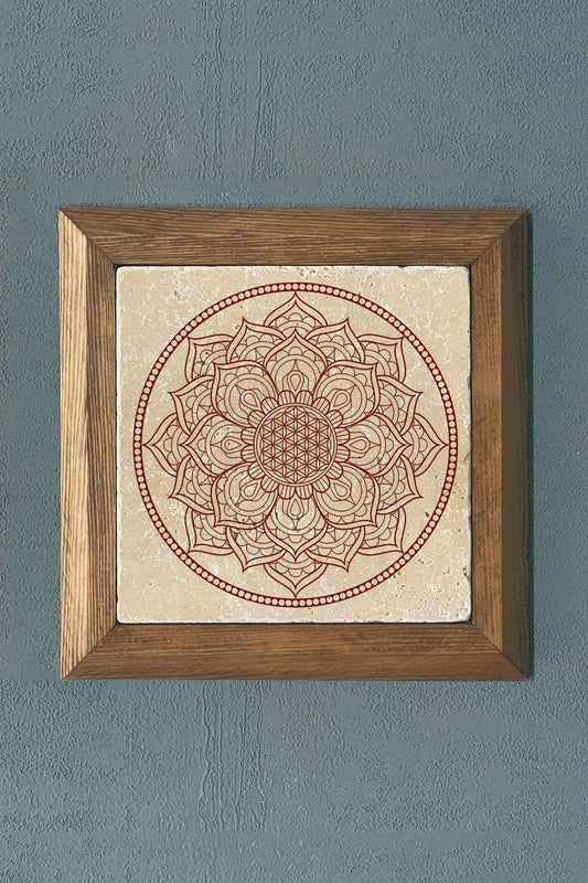 Solid Framed Flower of Life Stone Painting - Wall Decoration - 11" x 11" - WALL DECOR