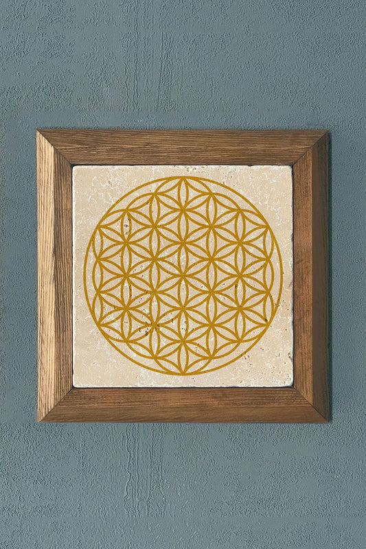 Solid Framed Flower of Life Stone Painting - Wall Decoration - 11" x 11" - WALL DECOR