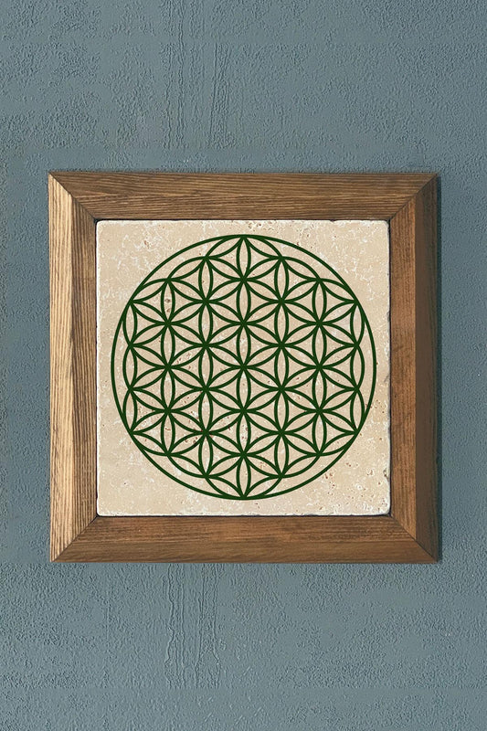 Solid Framed Flower of Life Stone Painting - Wall Decoration - 11" x 11" - WALL DECOR