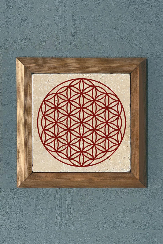 Solid Framed Flower of Life Stone Painting - Wall Decoration - 11" x 11" - WALL DECOR