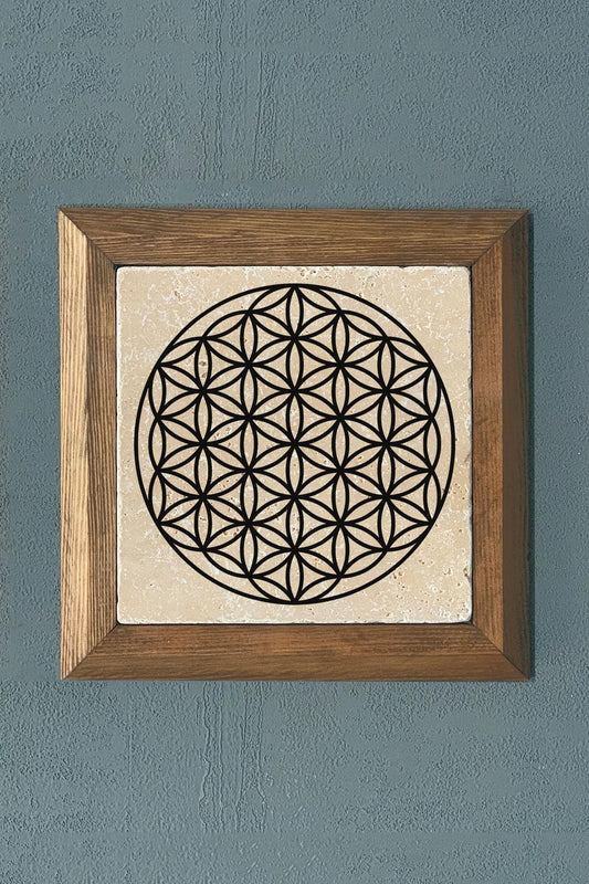 Solid Framed Flower of Life Stone Painting - Wall Decoration - 11" x 11" - WALL DECOR