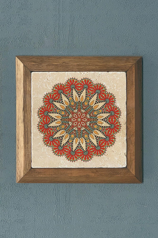 Solid Framed Flower of Life Stone Painting - Wall Decoration - 11" x 11" - WALL DECOR