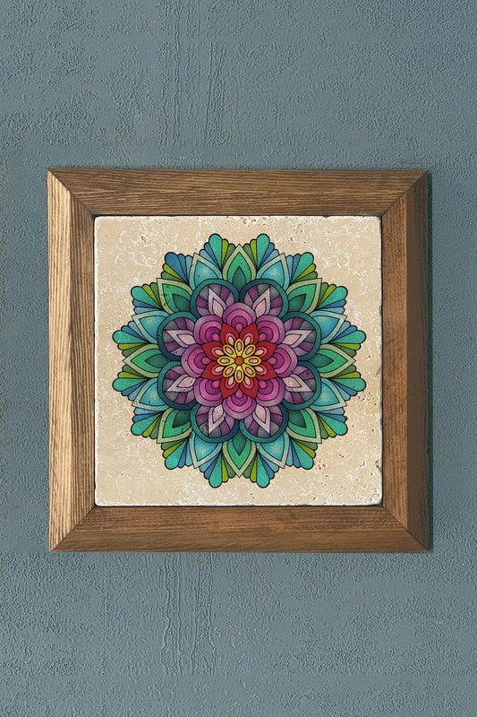 Solid Framed Flower of Life Stone Painting - Wall Decoration - 11" x 11" - WALL DECOR