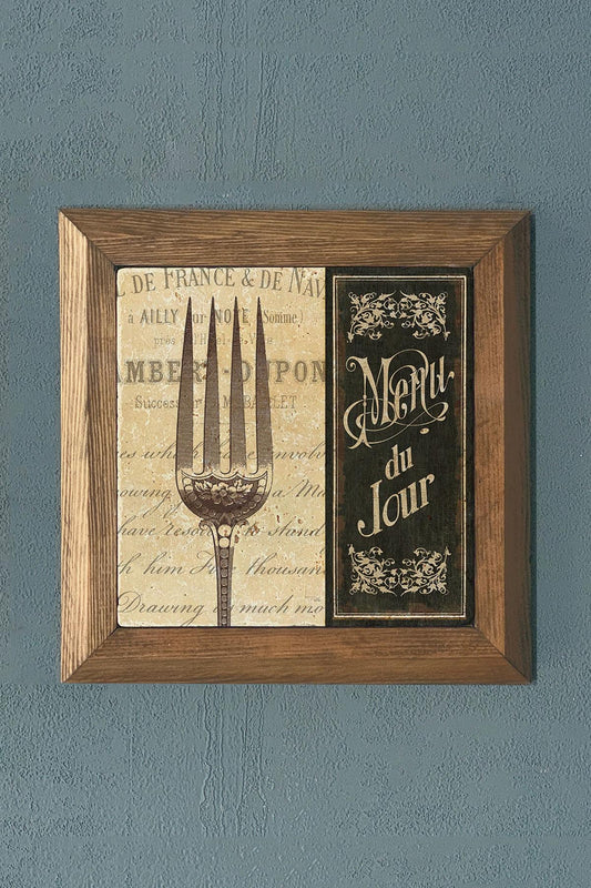 KITCHEN THEMED -Solid Framed Stone Painting-Wall Decor- 11" x 11"