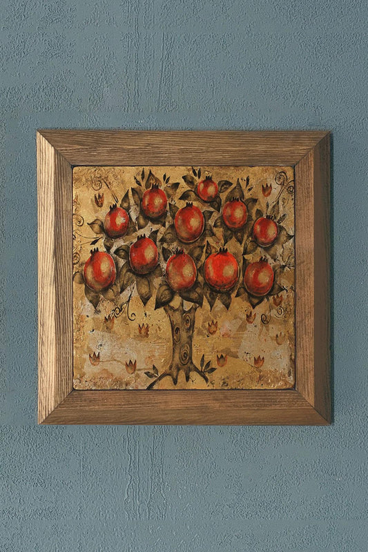 POMEGRANATE IS ABUNDANCE-Solid Framed Stone Painting-Wall Decoration- 11" x 11"