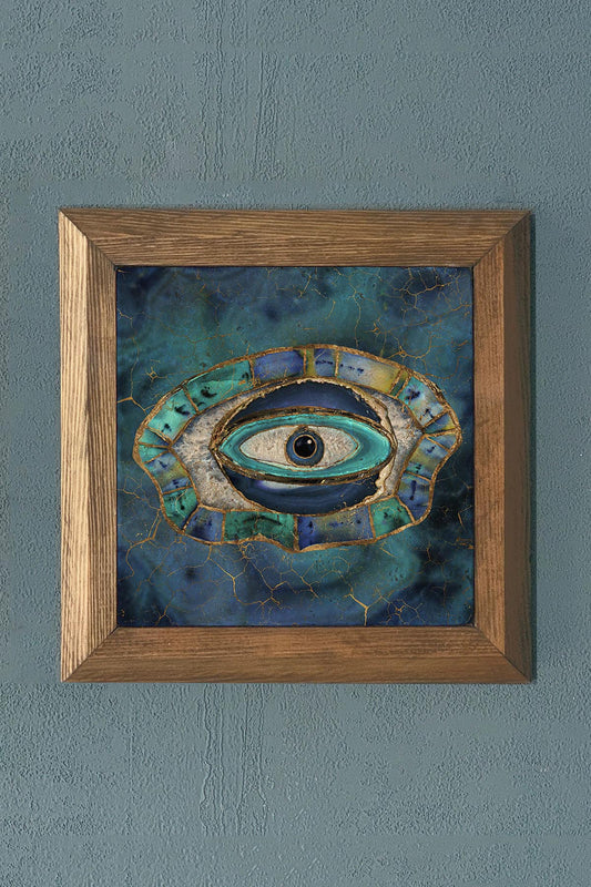 Evil eye Solid Framed Stone Painting-Wall Decor- 11" x 11"