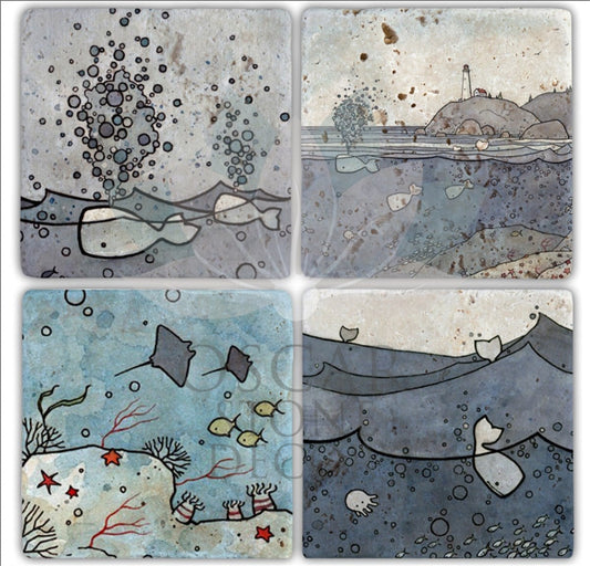 AQUARIUM 4-Piece NATURAL STONE COASTERS / BA208 (COASTER)