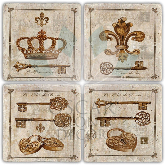 KEY 4-Piece NATURAL STONE COASTERS / BA408 (COASTER)
