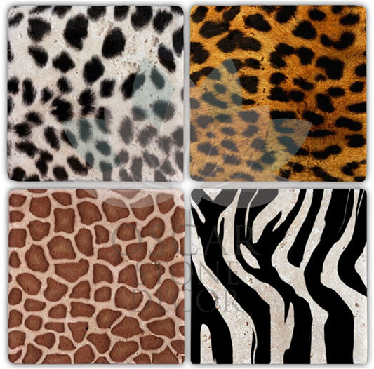 ANIMAL LEATHER 4-Piece NATURAL STONE COASTERS / BA032 (COASTER)