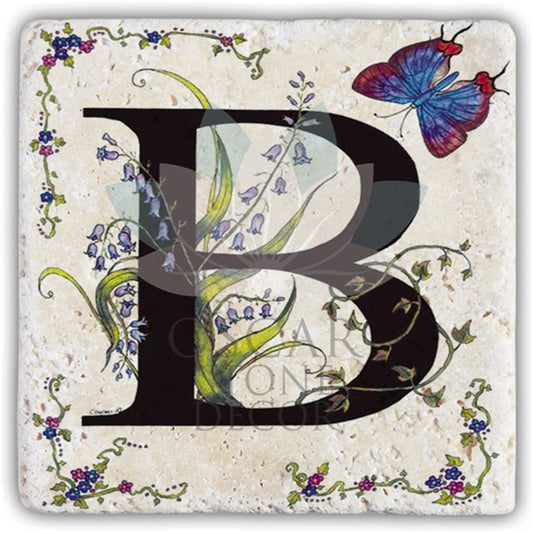 LETTER B SINGLE NATURAL STONE COASTER / BA-B3 (COASTER)