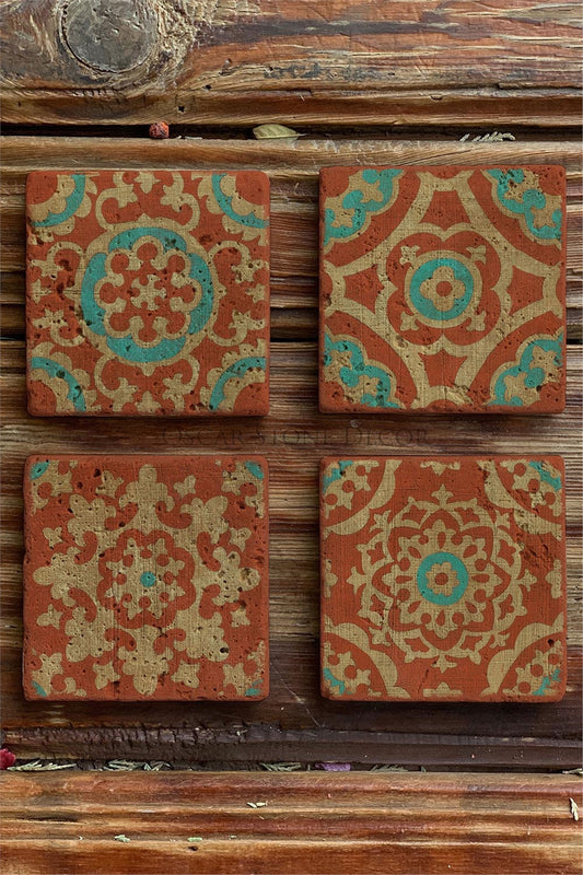Printed Natural Stone Coasters Set of 4 Pattern Tile