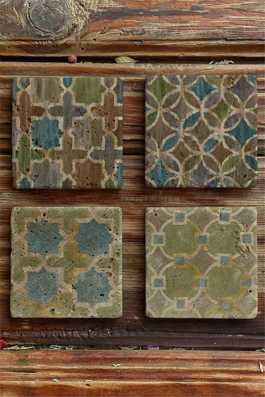 Printed Natural Stone Coasters Set of 4 Pattern Tile