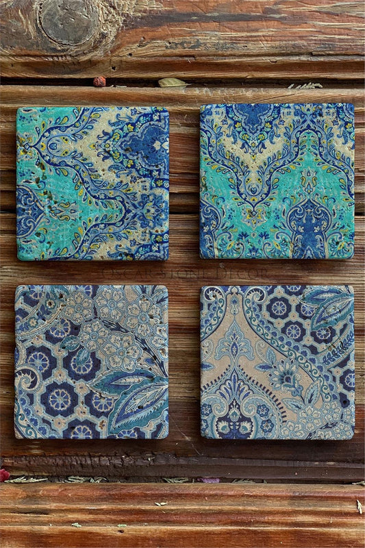 Printed Natural Stone Coasters Set of 4 Pattern Tile