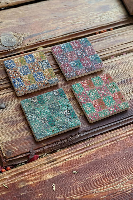Printed Natural Stone Coasters Set of 4 Pattern Tile