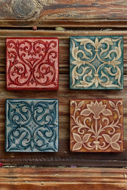 Printed Natural Stone Coasters Set of 4 Pattern Tile