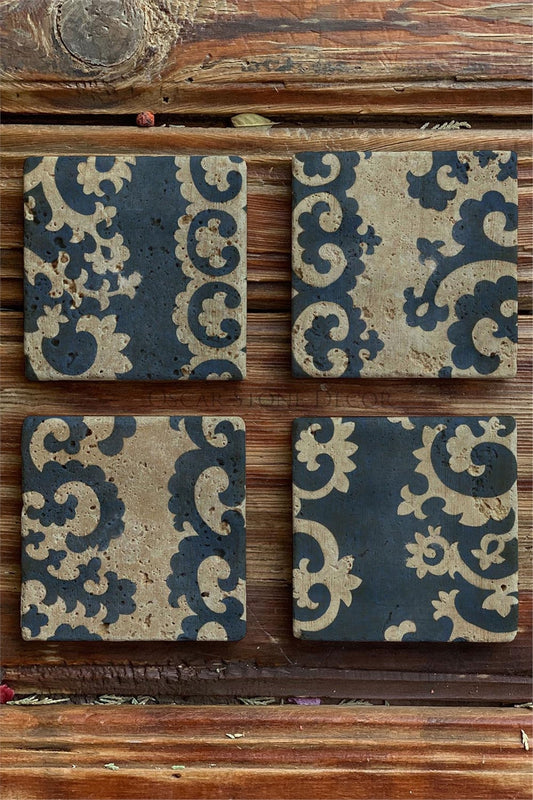 Printed Natural Stone Coasters Set of 4 Pattern Tile