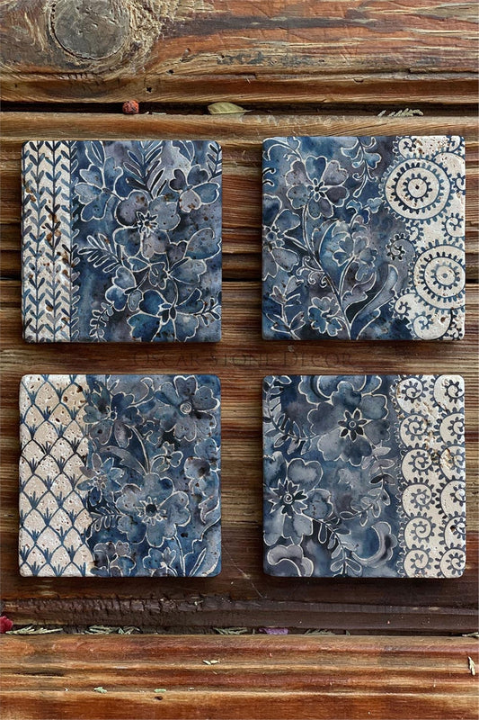 Printed Natural Stone Coasters Set of 4 Pattern Tile