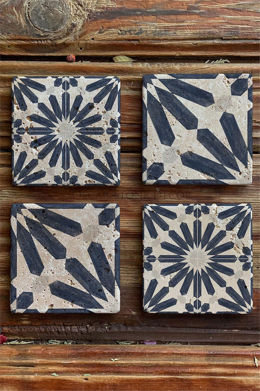 Printed Natural Stone Coasters Set of 4 Pattern Tile