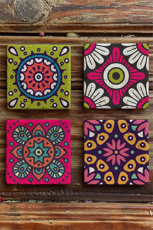 Printed Natural Stone Coasters Set of 4 Pattern Tile