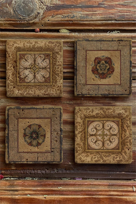Printed Natural Stone Coasters Set of 4 Pattern Tile