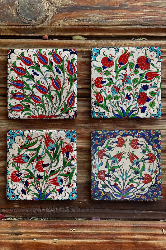 Printed Natural Stone Coasters Set of 4 Pattern Tile