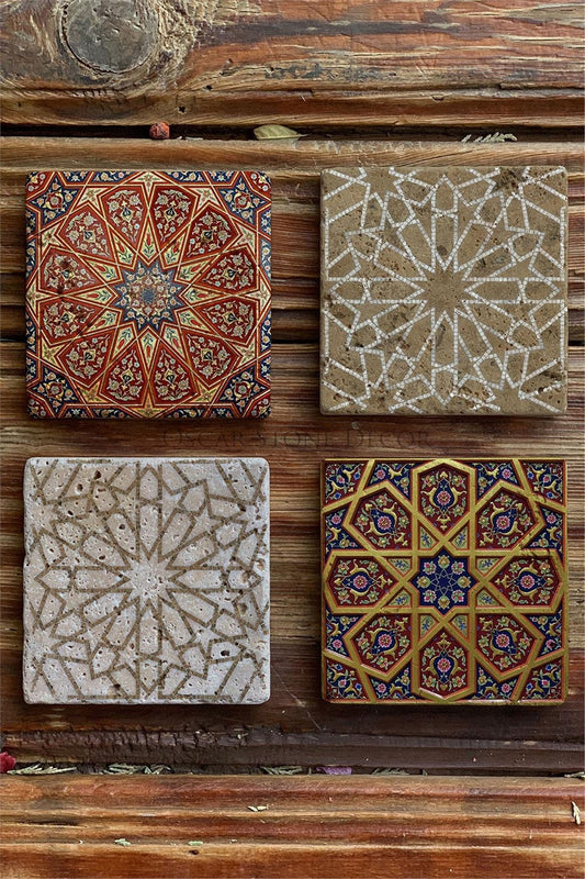 Printed Natural Stone Coasters Set of 4 Pattern Tile