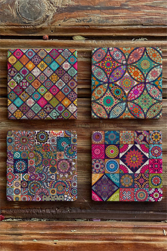 Printed Natural Stone Coasters Set of 4 Pattern Tile