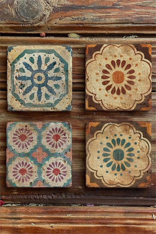 Printed Natural Stone Coasters Set of 4 Pattern Tile