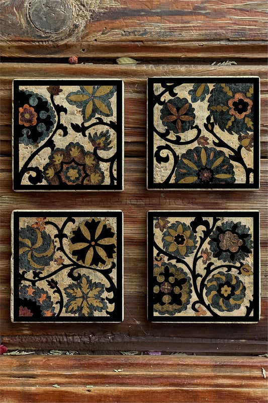 Printed Natural Stone Coasters Set of 4 Pattern Tile