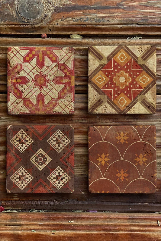 Printed Natural Stone Coasters Set of 4 Pattern Tile