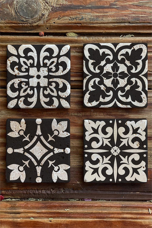 Printed Natural Stone Coasters Set of 4 Pattern Tile