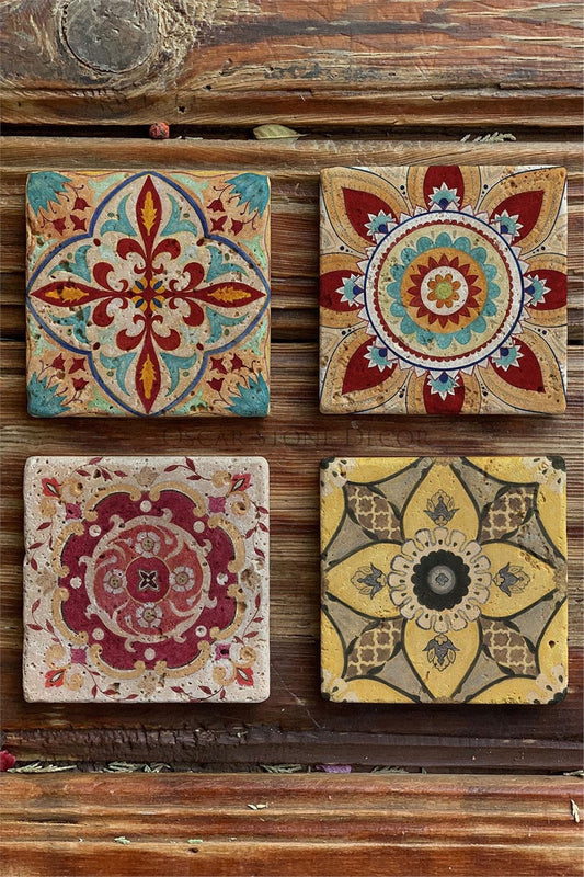 Printed Natural Stone Coasters Set of 4 Pattern Tile