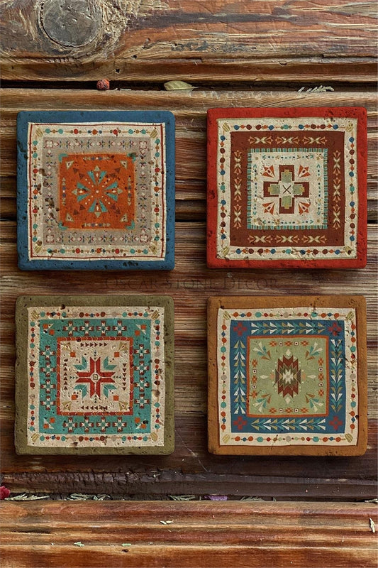 Printed Natural Stone Coasters Set of 4 Pattern Tile