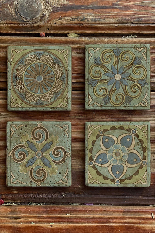 Printed Natural Stone Coasters Set of 4 Pattern Tile