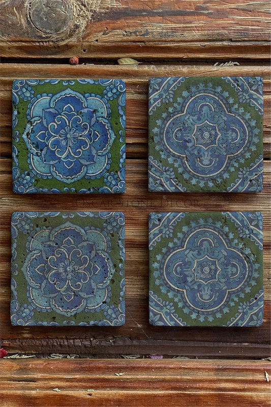 Printed Natural Stone Coasters Set of 4 Pattern Tile