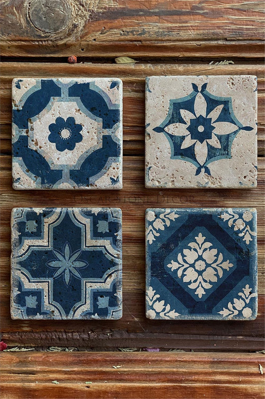 Printed Natural Stone Coasters Set of 4 Pattern Tile