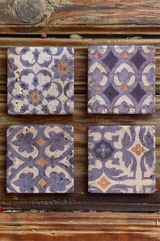 Printed Natural Stone Coasters Set of 4 Pattern Tile