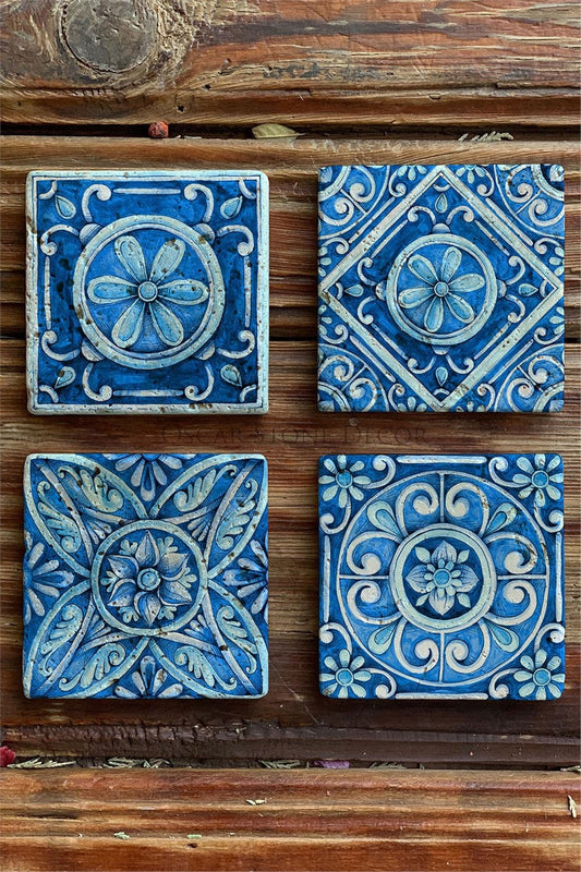 Printed Natural Stone Coasters Set of 4 Pattern Tile