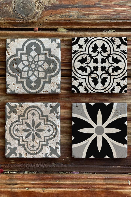 Printed Natural Stone Coasters Set of 4 Pattern Tile
