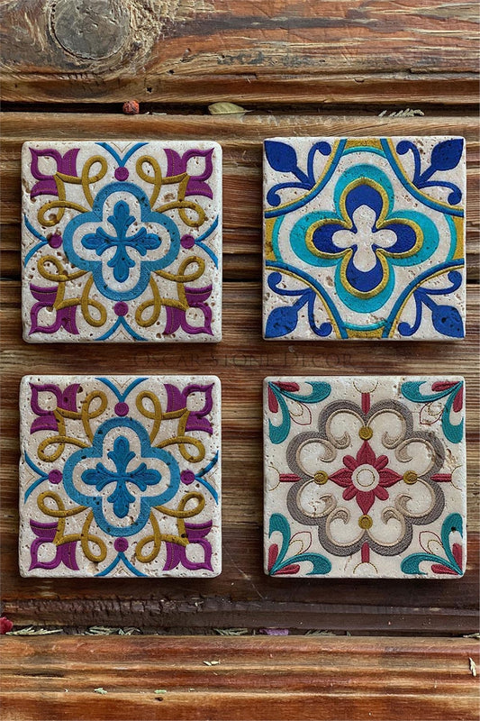 Printed Natural Stone Coasters Set of 4 Pattern Tile