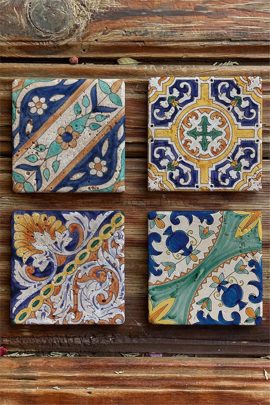Printed Natural Stone Coasters Set of 4 Pattern Tile