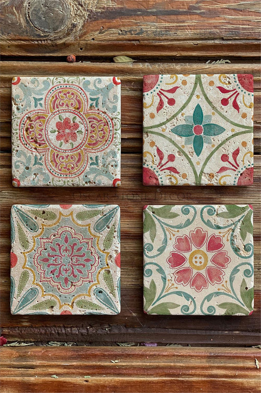 Printed Natural Stone Coasters Set of 4 Pattern Tile