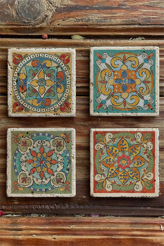 Printed Natural Stone Coasters Set of 4 Pattern Tile