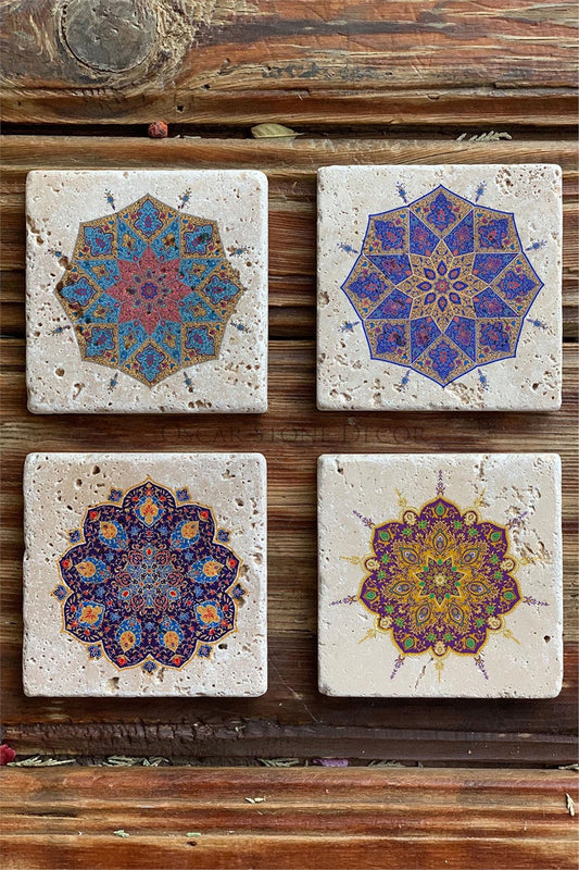 Printed Natural Stone Coasters Set of 4 Pattern Tile