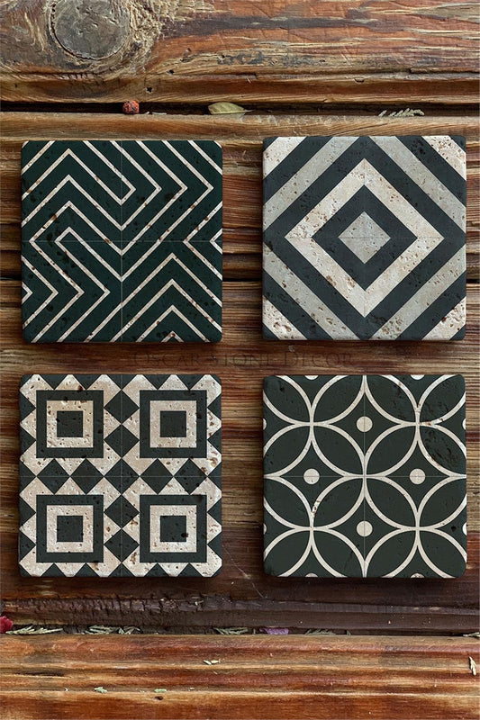 Printed Natural Stone Coasters Set of 4 Pattern Tile
