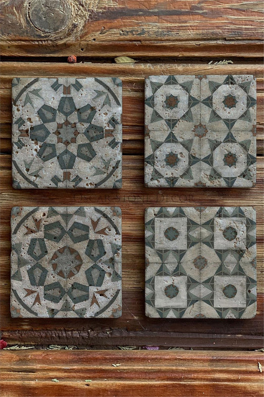 Printed Natural Stone Coasters Set of 4 Pattern Tile
